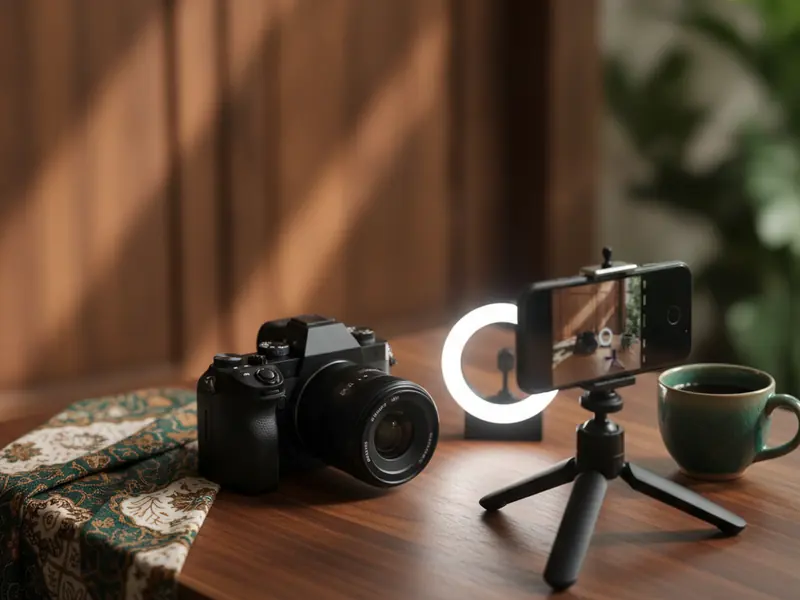 A camera and phone set up for content